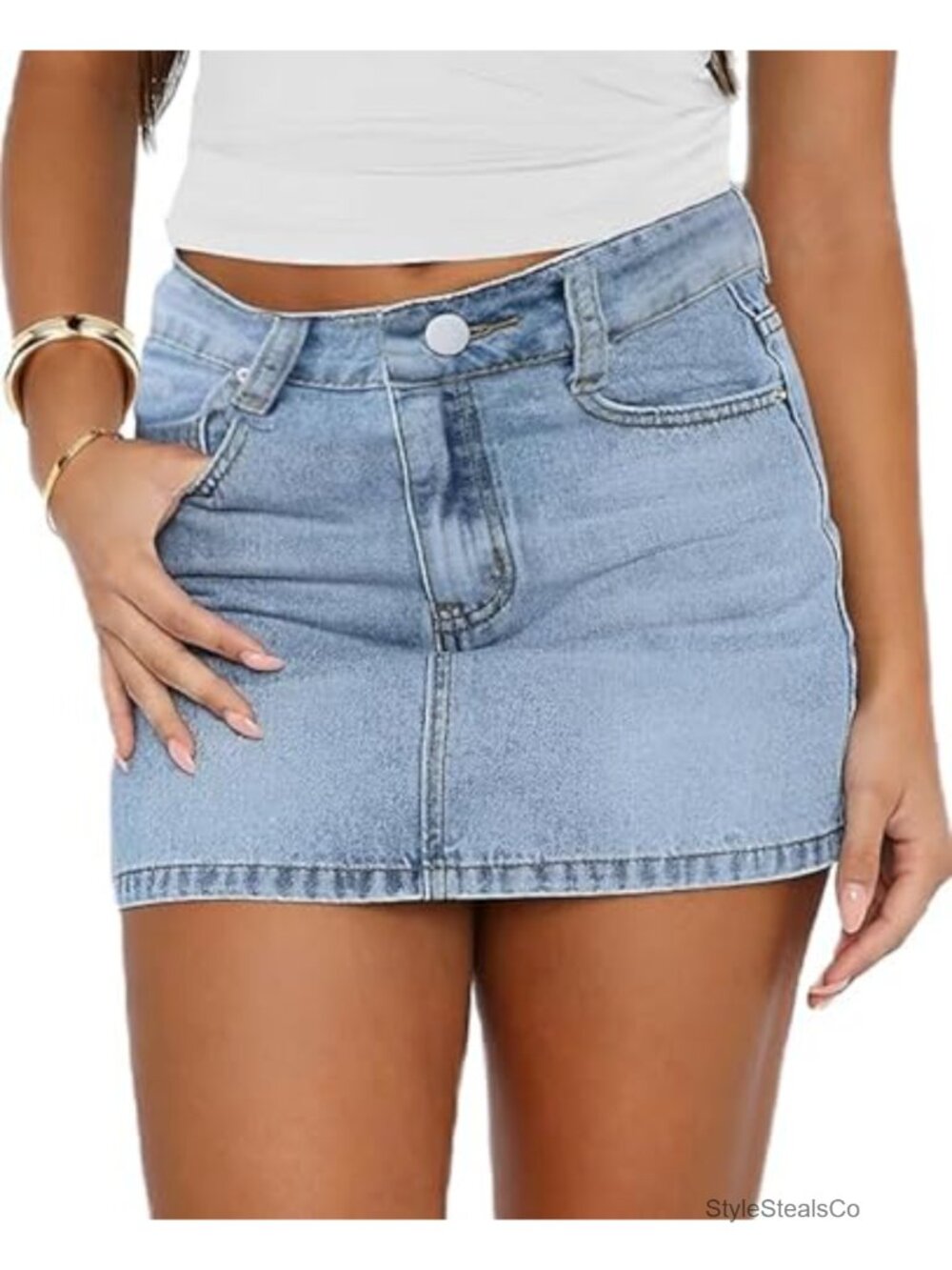 Women's Low Rise Bodycon Mini Denim Skirt with Pockets